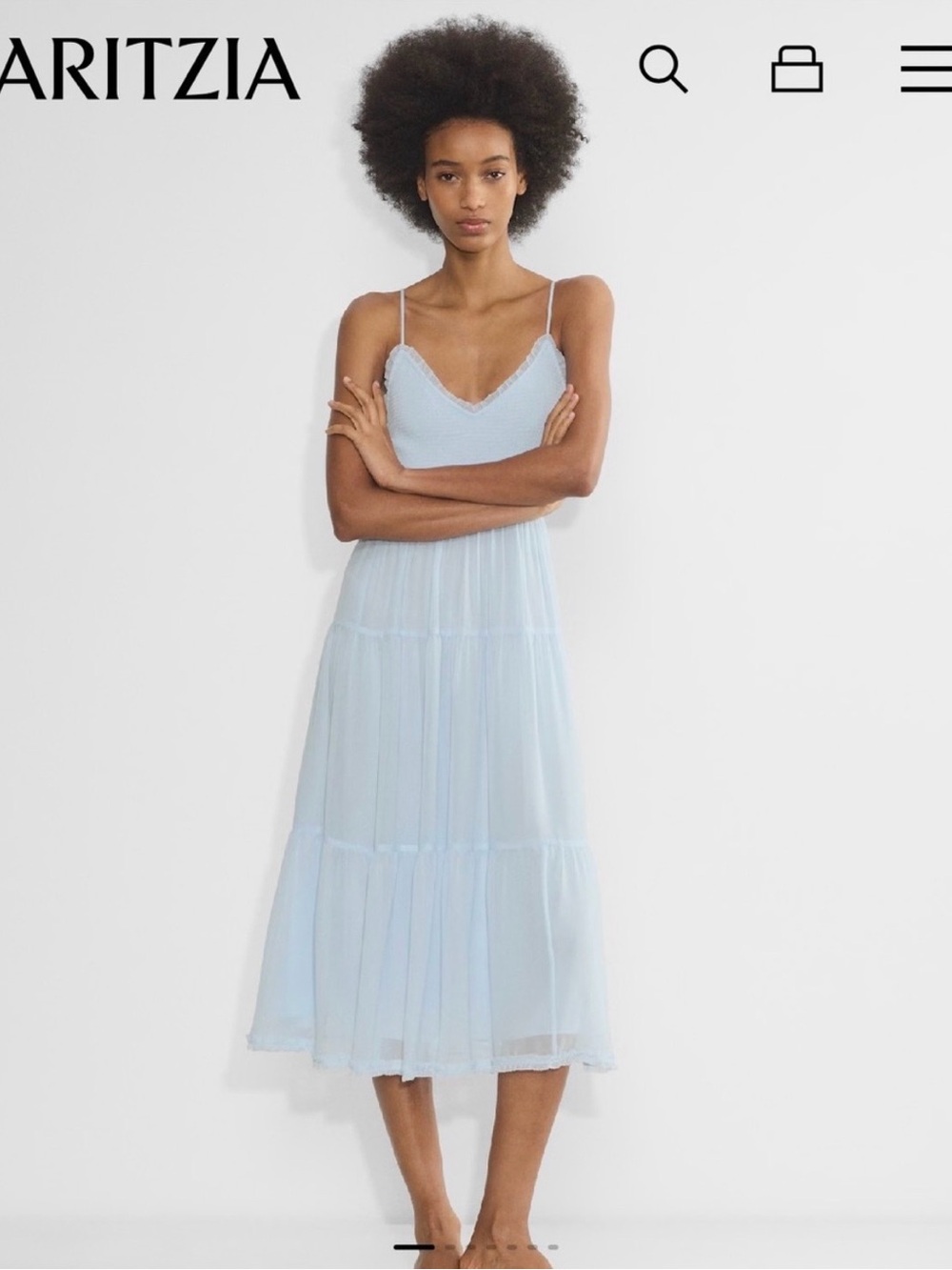 Aritzia Wilfred Pale Blue Tiered Midi Slip Dress